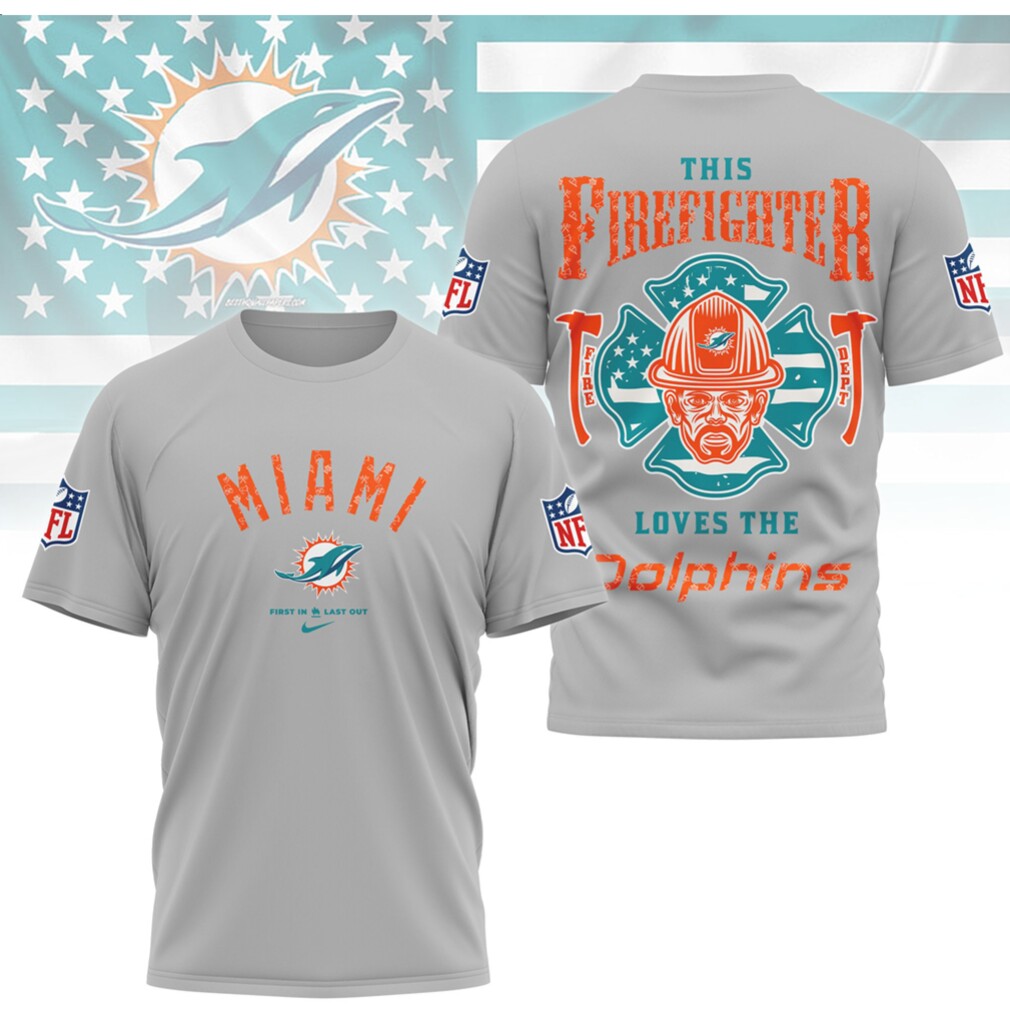 Miami Dolphins Firefighter Aqua & Orange NFL First Responder Hero Football Graphic T Shirt Miami Dolphins Firefighter Aqua & Orange NFL First Responder Hero Football Graphic T Shirt