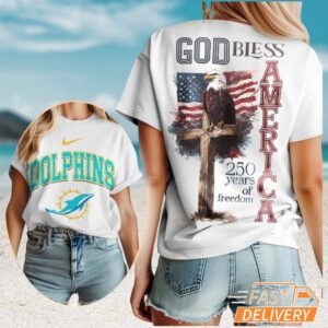Miami Dolphins God Bless America 250 Years of Freedom Patriotic Eagle T Shirt Miami Dolphins God Bless America 250 Years of Freedom Patriotic Eagle T Shirt