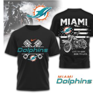 Miami Dolphins Motorcycle Enthusiast Ride to Live Black Aqua Orange Fan T Shirt