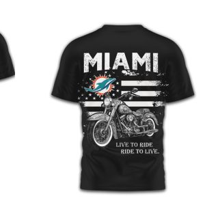 Miami Dolphins Motorcycle Enthusiast Ride to Live Black Aqua Orange Fan T Shirt