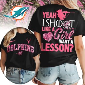 Miami Dolphins Shoot Like a Girl Pink Camo Hunting NFL Football T Shirt