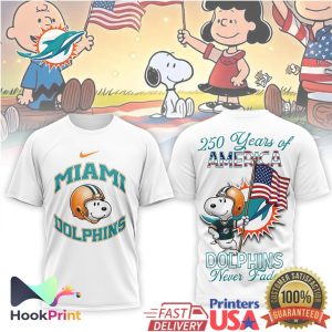 Miami Dolphins Snoopy 250 Years of America Never Fade Team T Shirt