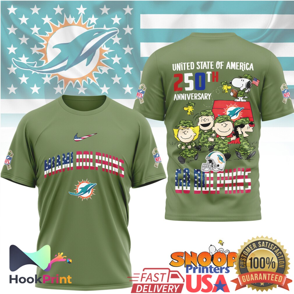 Miami Dolphins Snoopy 250th Anniversary USA Military Green T Shirt Miami Dolphins Snoopy 250th Anniversary USA Military Green T Shirt