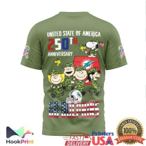 Miami Dolphins Snoopy 250th Anniversary USA Military Green T Shirt