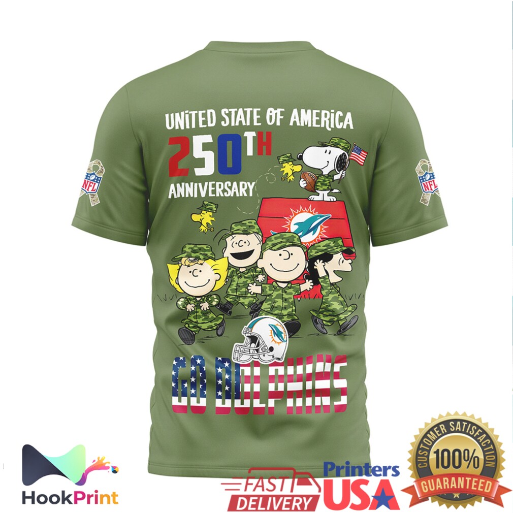 Miami Dolphins Snoopy 250th Anniversary USA Military Green T Shirt Miami Dolphins Snoopy 250th Anniversary USA Military Green T Shirt