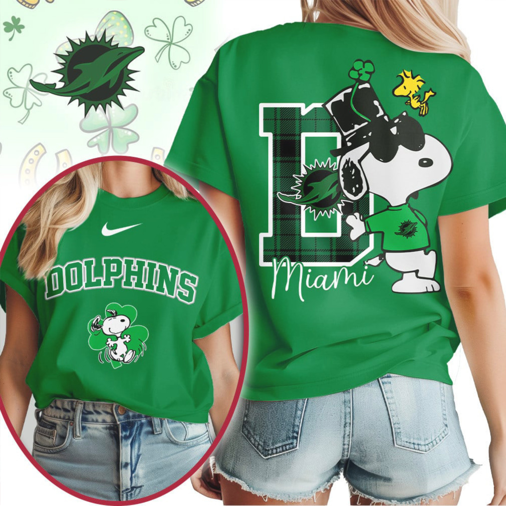 Miami Dolphins Snoopy St. Patrick's Day Green Team Spirit NFL Football T Shirt Miami Dolphins Snoopy St. Patrick's Day Green Team Spirit NFL Football T Shirt