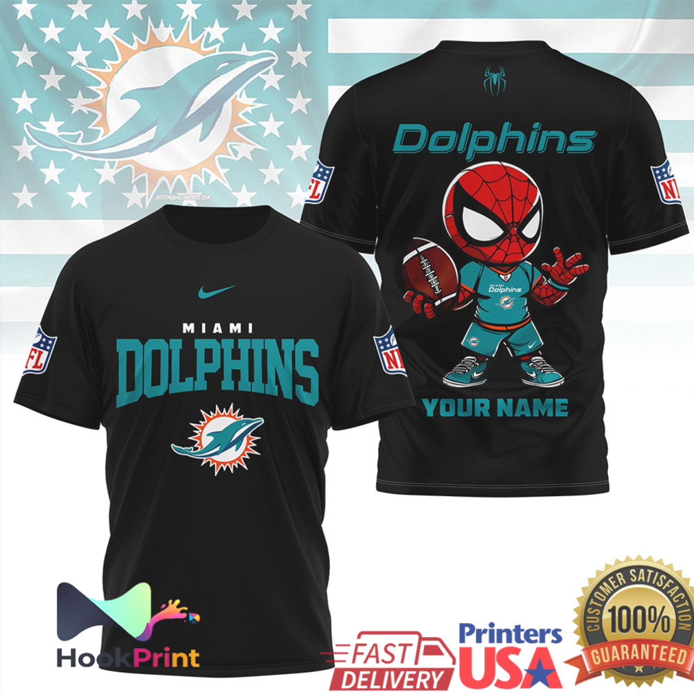 Miami Dolphins Spider Man Custom Name Mascot NFL Football T Shirt Miami Dolphins Spider Man Custom Name Mascot NFL Football T Shirt