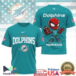 Miami Dolphins Spider Man Custom Name Mascot NFL Football T Shirt