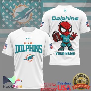 Miami Dolphins Spider Man Custom Name Mascot NFL Football T Shirt