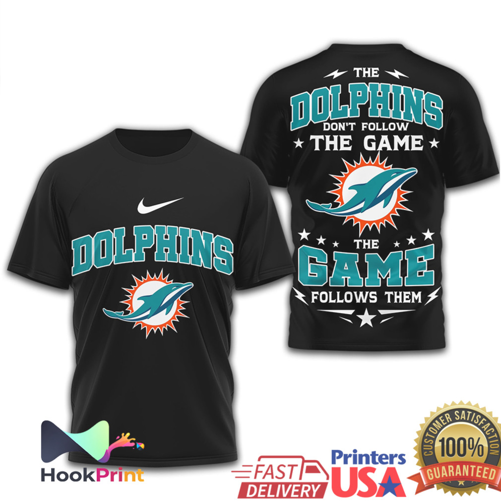 Miami Dolphins The Game Follows Them Aqua & White Football Shirt Miami Dolphins The Game Follows Them Aqua & White Football Shirt