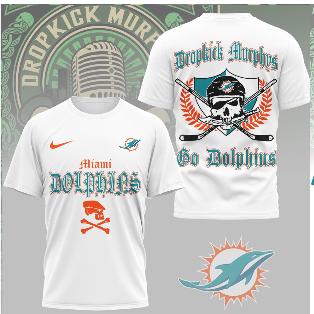 Miami Dolphins x Dropkick Murphys Go Dolphins Skull Crossbones T Shirt Miami Dolphins x Dropkick Murphys Go Dolphins Skull Crossbones T Shirt