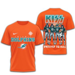 Miami Dolphins x KISS Band Mashup Dressed To Kill Sports T Shirt Miami Dolphins x KISS Band Mashup Dressed To Kill Sports T Shirt