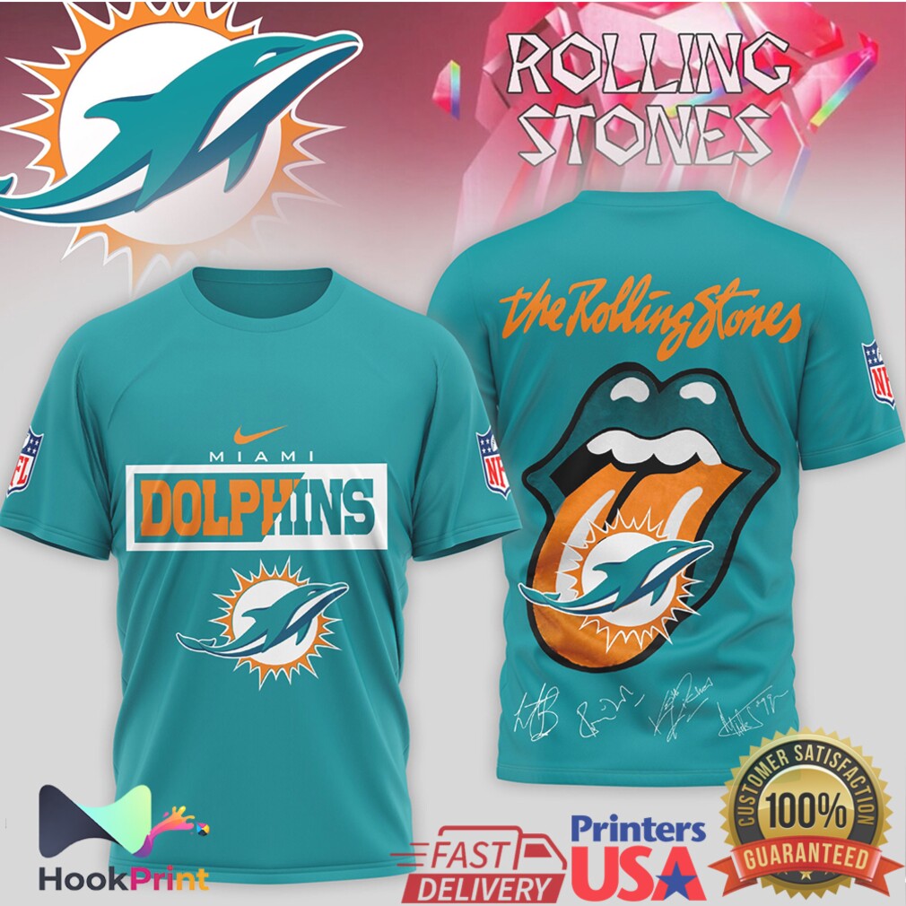 Miami Dolphins x The Rolling Stones Signature Rock Band Graphic T Shirt Miami Dolphins x The Rolling Stones Signature Rock Band Graphic T Shirt