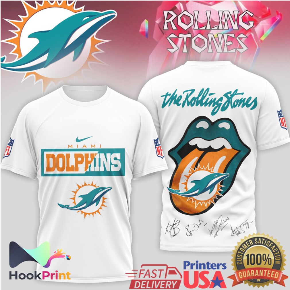 Miami Dolphins x The Rolling Stones Signature Rock Band Graphic T Shirt Miami Dolphins x The Rolling Stones Signature Rock Band Graphic T Shirt