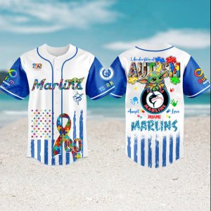 Miami Marlins Autism Awareness Baby Yoda Personalized Baseball Jersey