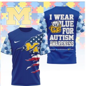 Michigan Wolverines I Wear Blue For Autism Awareness T Shirt