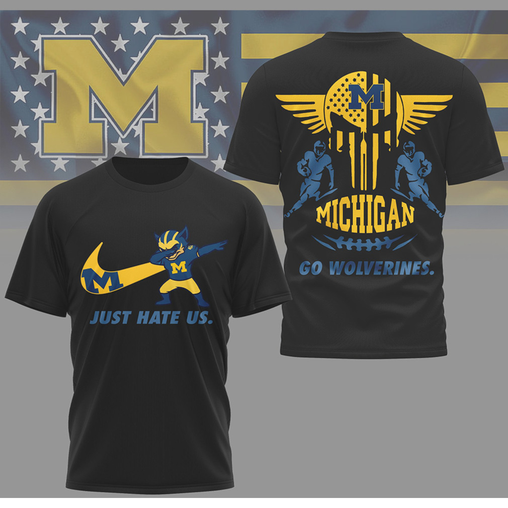 Michigan Wolverines Just Hate Us Dabbing Mascot & Skull Graphic T Shirt Michigan Wolverines Just Hate Us Dabbing Mascot & Skull Graphic T Shirt