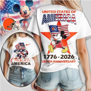 Mickey Mouse Cleveland Browns 250th Anniversary Celebrate America Football T Shirt