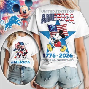Mickey Mouse Detroit Lions United States 250th Anniversary 1776 2026 T Shirt
