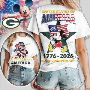 Mickey Mouse Green Bay Packers 1776 2026 US Anniversary Football T Shirt