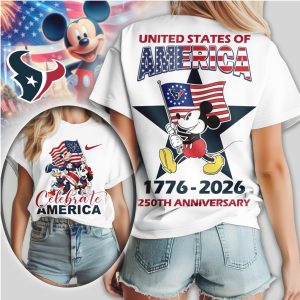 Mickey Mouse Houston Texans 1776 2026 United States of America Football T Shirt
