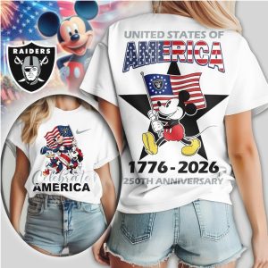 Mickey Mouse Las Vegas Raiders 1776 2026 Celebrate United States of America Football T Shirt
