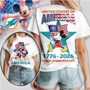 Mickey Mouse Miami Dolphins United States 250th Anniversary 1776 2026 T Shirt