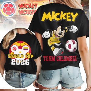 Mickey Mouse World Cup 2026 Team Colombia Soccer Jersey Style Shirt Mickey Mouse World Cup 2026 Team Colombia Soccer Jersey Style Shirt