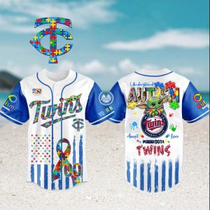 Minnesota Twins Autism Awareness Baby Yoda Personalized Baseball Jersey