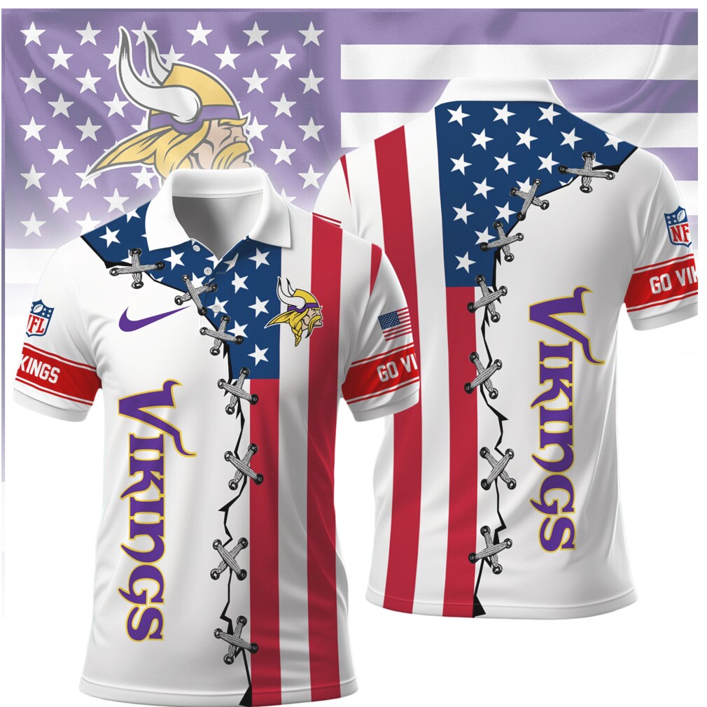 Minnesota Vikings American Flag Laced Style Polo Shirt Minnesota Vikings American Flag Laced Style Polo Shirt