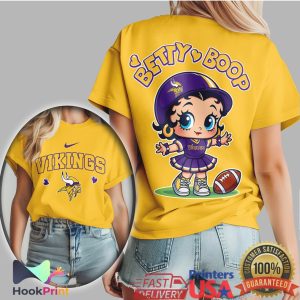 Minnesota Vikings Betty Boop NFL Purple & Gold Fan T Shirt