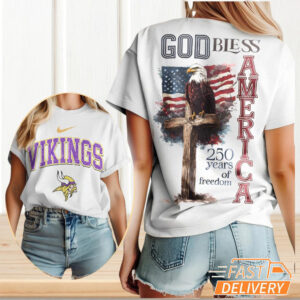 Minnesota Vikings God Bless America 250 Years of Freedom Eagle Cross T Shirt