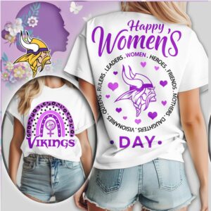 Minnesota Vikings Happy Womens Day NFL Leopard Rainbow Womens Shirt