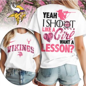 Minnesota Vikings Shoot Like a Girl Pink Camo Hunting NFL Football T Shirt Minnesota Vikings Shoot Like a Girl Pink Camo Hunting NFL Football T Shirt