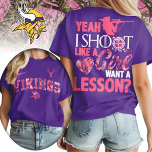 Minnesota Vikings Shoot Like a Girl Pink Camo Hunting NFL Football T Shirt