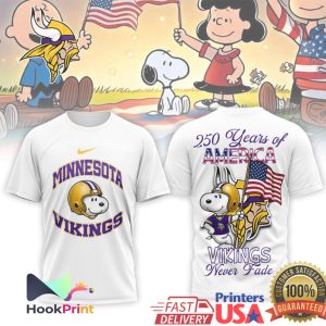 Minnesota Vikings Snoopy 250 Years of America Never Fade Football T Shirt