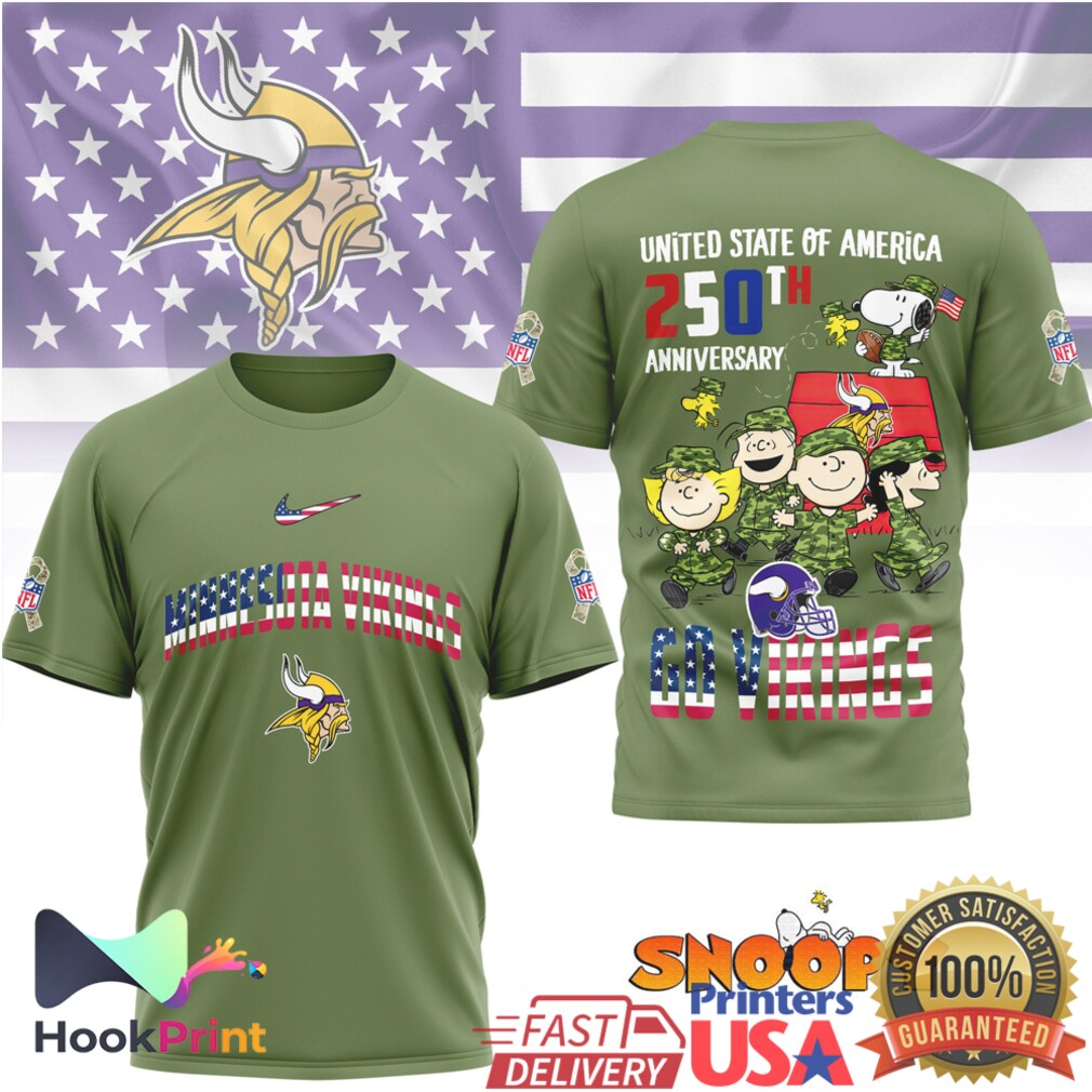 Minnesota Vikings Snoopy Peanuts 250th Anniversary Military Appreciation Olive T Shirt Minnesota Vikings Snoopy Peanuts 250th Anniversary Military Appreciation Olive T Shirt
