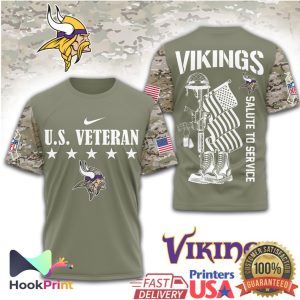 Minnesota Vikings U.S. Veteran Salute to Service Olive Camo T Shirt