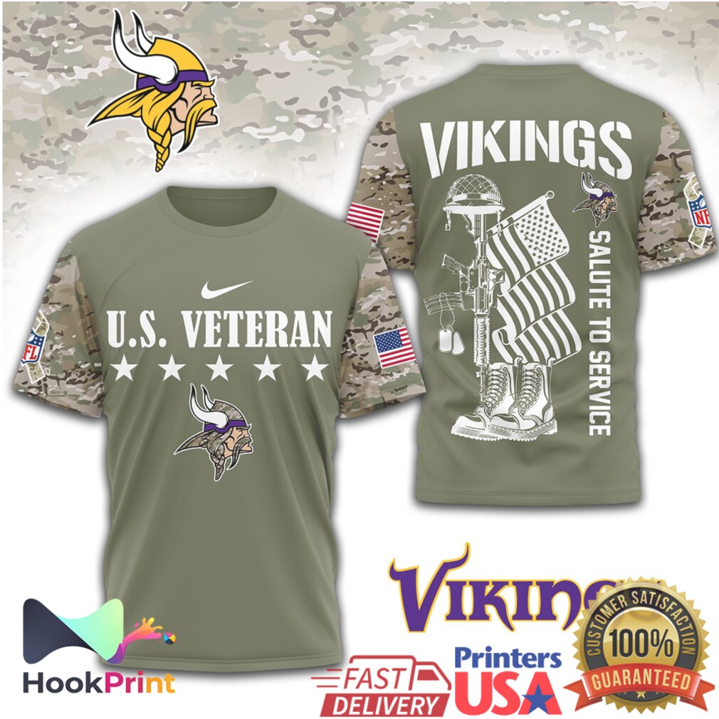 Minnesota Vikings U.S. Veteran Salute to Service Olive Camo T Shirt Minnesota Vikings U.S. Veteran Salute to Service Olive Camo T Shirt