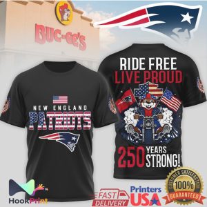New England Patriots Buc ee's Mascot Ride Free Live Proud 250 Years Strong T Shirt