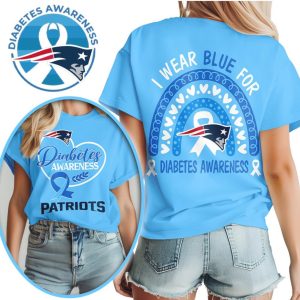 New England Patriots Diabetes Awareness Blue Ribbon Rainbow Navy Red T Shirt