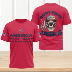 New England Patriots Happy 250th Anniversary America 1776 2026 Skull T Shirt