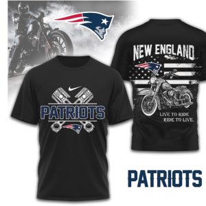 New England Patriots Heritage Biker American Flag Navy Red Motorcycle Fan T Shirt