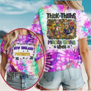 New England Patriots Mardi Gras Vibes Thick Thighs NFL T Shirt New England Patriots Mardi Gras Vibes Thick Thighs NFL T Shirt
