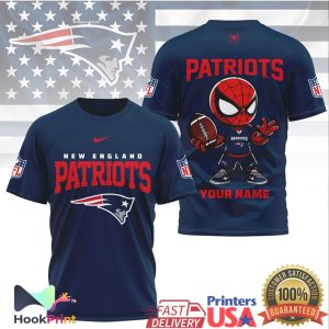 New England Patriots Spider Man Custom Name Mascot NFL Football T Shirt