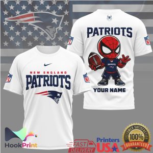 New England Patriots Spider Man Custom Name Mascot NFL Football T Shirt