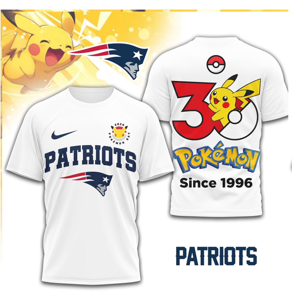 New England Patriots x Pokemon Pikachu 30th Anniversary Fan T Shirt New England Patriots x Pokemon Pikachu 30th Anniversary Fan T Shirt