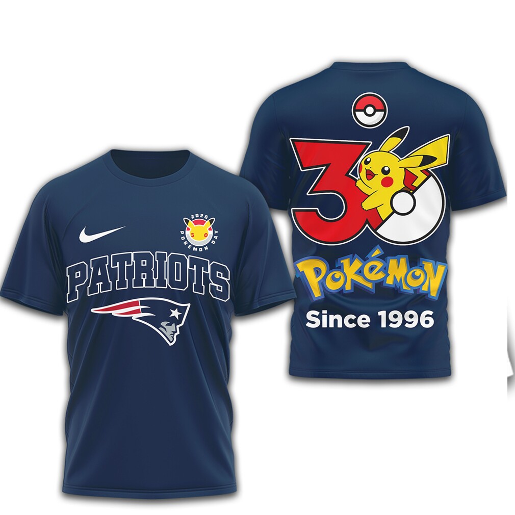 New England Patriots x Pokemon Pikachu 30th Anniversary Fan T Shirt New England Patriots x Pokemon Pikachu 30th Anniversary Fan T Shirt