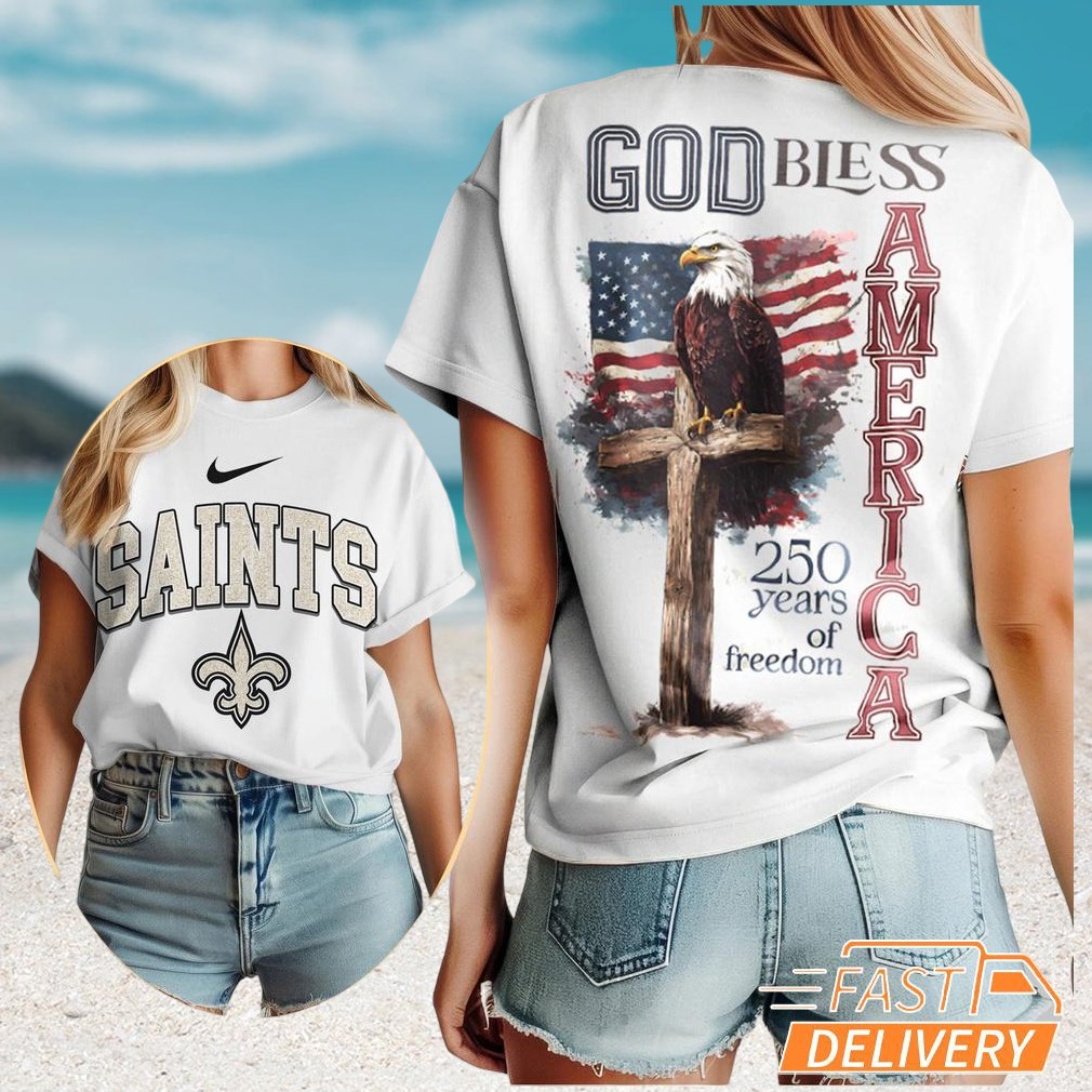 New Orleans Saints God Bless America 250 Years of Freedom Eagle Cross T Shirt New Orleans Saints God Bless America 250 Years of Freedom Eagle Cross T Shirt