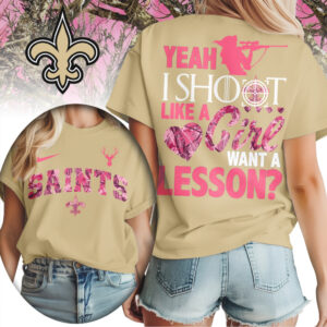 New Orleans Saints Shoot Like a Girl Pink Camo Hunting NFL Football T Shirt